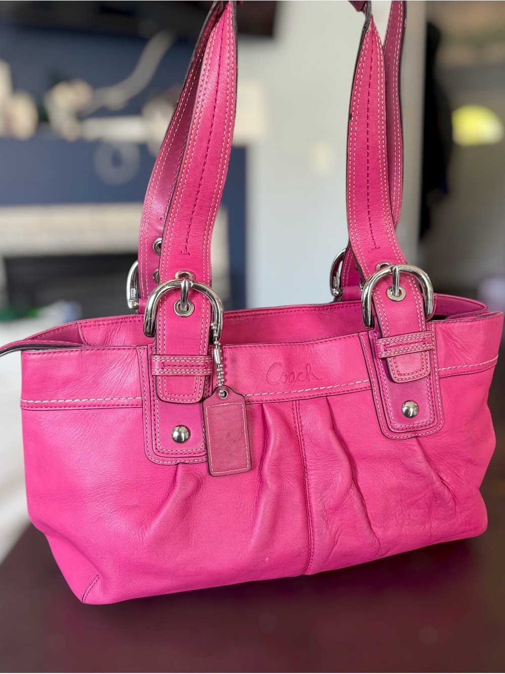 Coach Soho F13732 Fuchsia Pink Leather Pleated Shoulder Bag